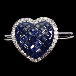 Heart-Shaped Natural Blue Sapphire Ring Princess Cut 925 Silver Size 7